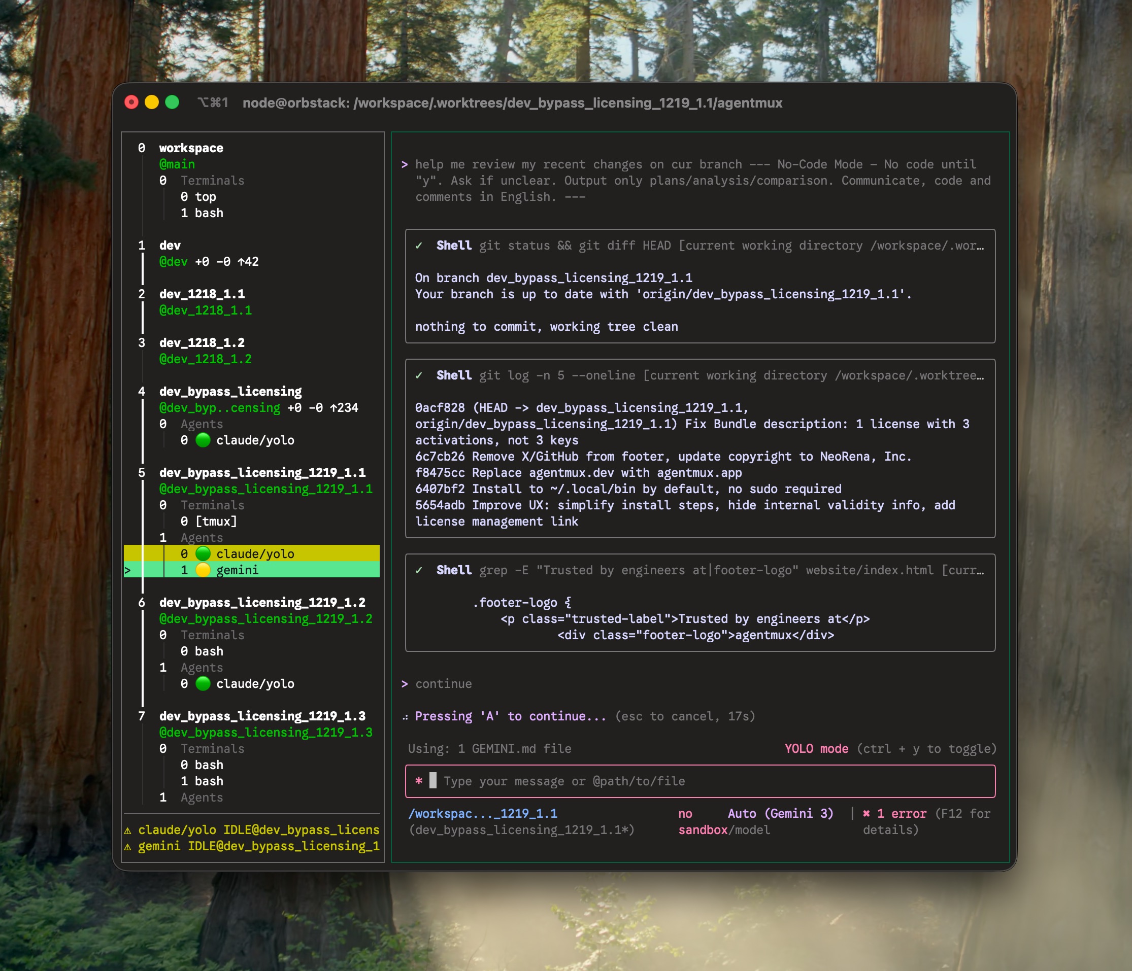 agentmux TUI screenshot